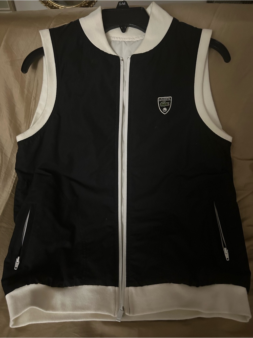 Lacoste reversable Black /white vest Patch Logo Polo with Green Croc